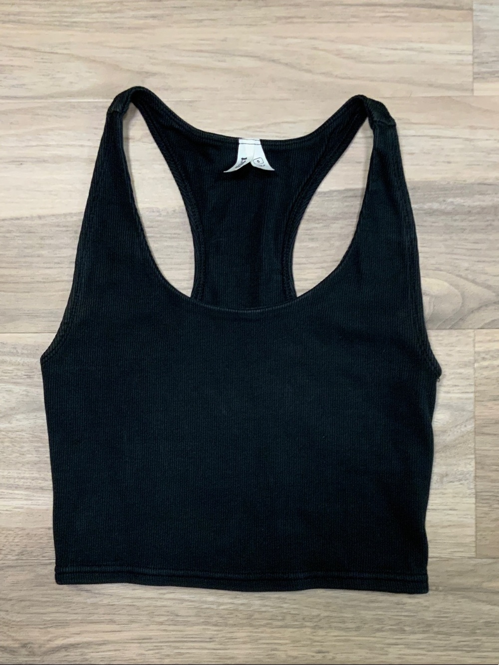 Pact Black Ribbed Racerback Crop Tank Top